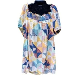 Patchwork Pattern Dress L-XL Boho Smocked Relaxed Cottagecore Hippie Comfy Cute